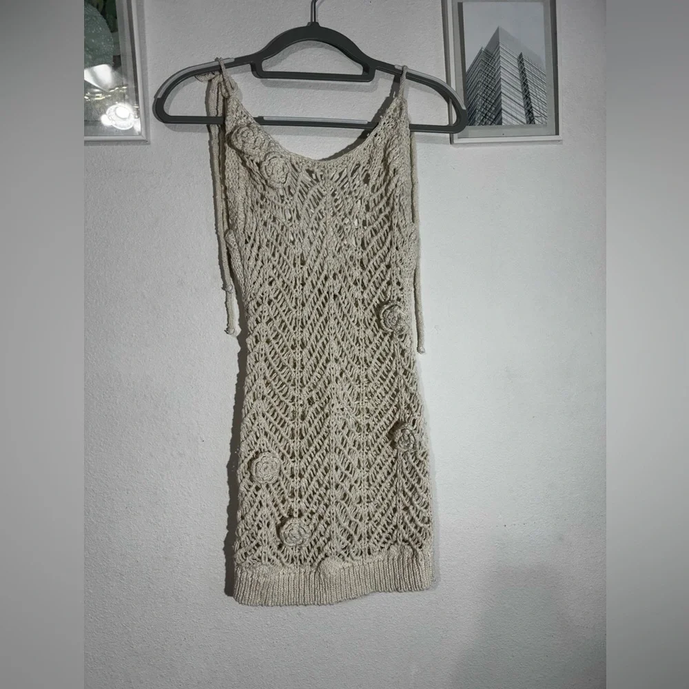 LULUS Coastal Charisma Ivory Crochet Rosette Tie Strap Swim Cover Up